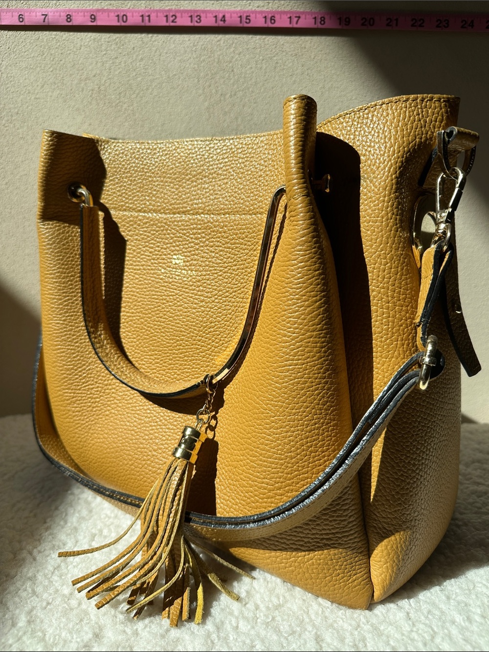 Made In Italy Cuoieria Fiorentina Mustard Yellow Leather Bag with Tassel